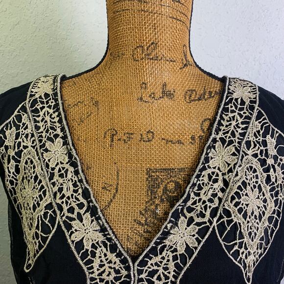 BOSTON PROPER Dress NWT‎ XLarge V-Neckline Smocked High Low Metallic Lace Inset - Picture 5 of 16